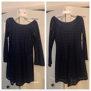 Navy, long sleeve, lace, event dress